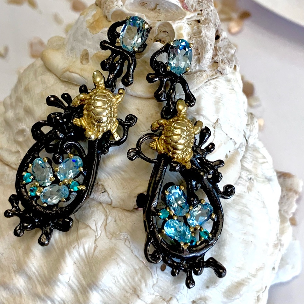 Sea Escape Sterling & Topaz Turtle Earrings